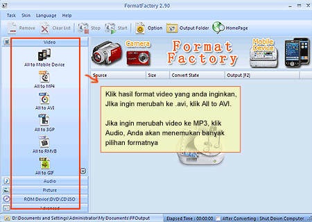 Convert video dengan menggunakan Format Factory