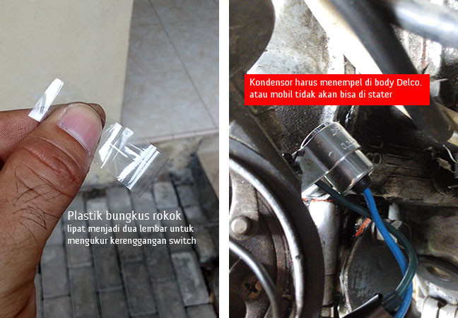 Cara mudah mengukur kerenggangan platina. 0,45mm dengan bungkus rokok